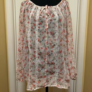 LC Lauren Conrad Floral and Lace Blouse - Pink and White